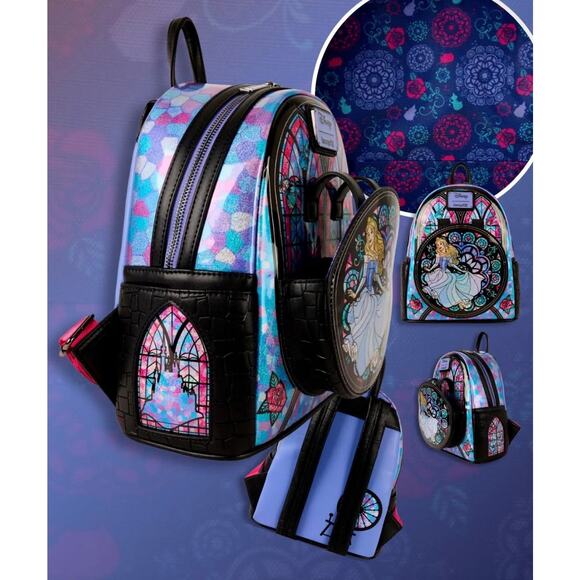 Loungefly Disney Princess Stained Glass Sleeping Beauty Aurora Mini Backpack NWT - Picture 3 of 6